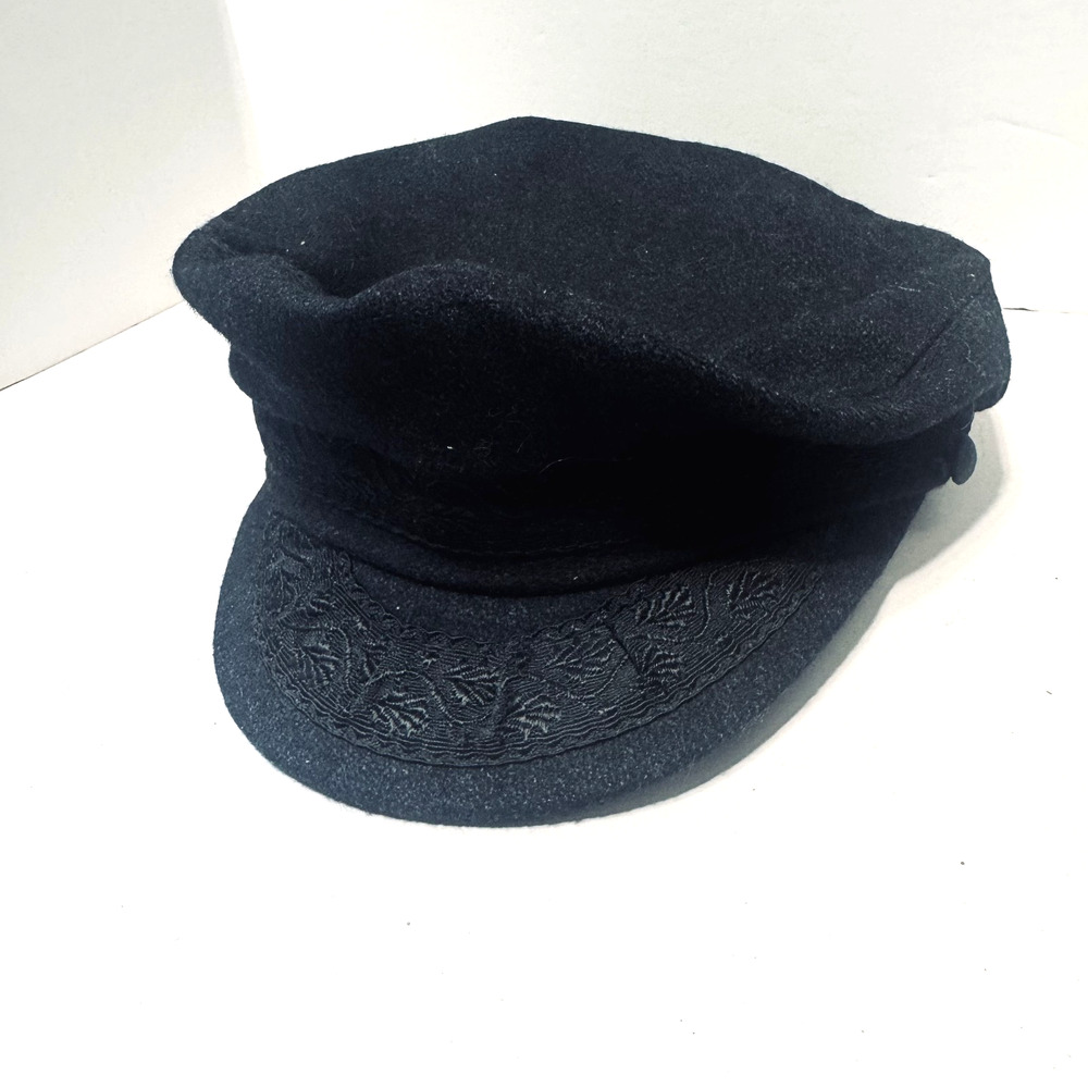 Greek Fisherman's Cap Made In Greece black wool mens hat embroidered sz 7